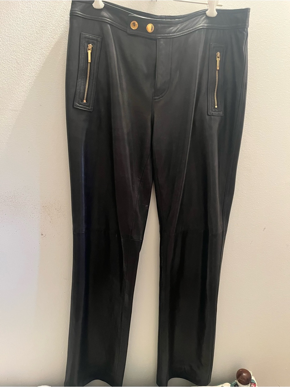 Ralph Lauren Black Leather Pants with Gold Hardware